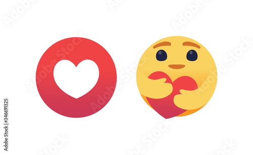 I care. New social media emoticon reaction. Hugging a heart, symbol of care and support.