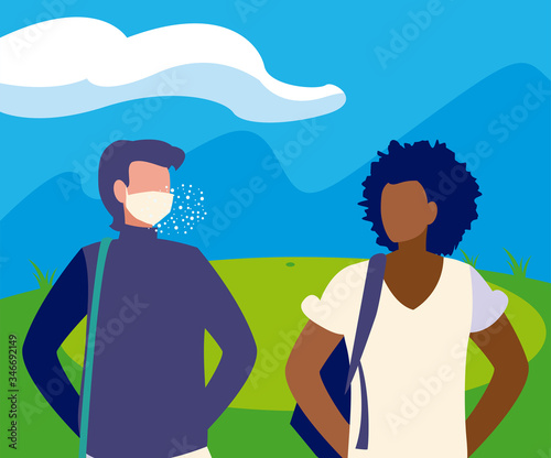 Men avatars with masks outside vector design