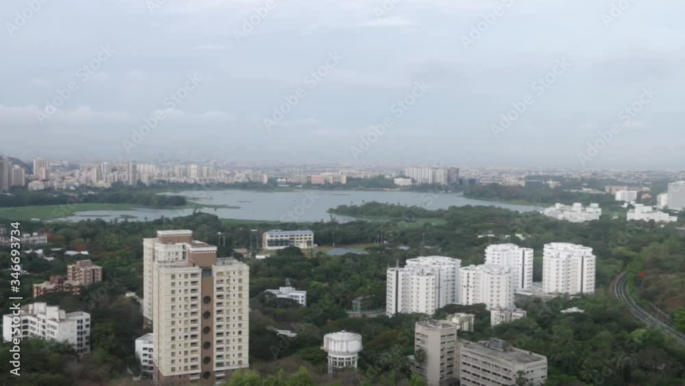 Mumbai City Skyline With Lake And Green Space, India. Mumbai City Skyline With Lake And Green Space, India.