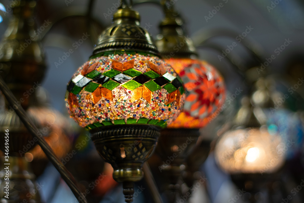 Colorful mosaic oriental turkish glass lamp