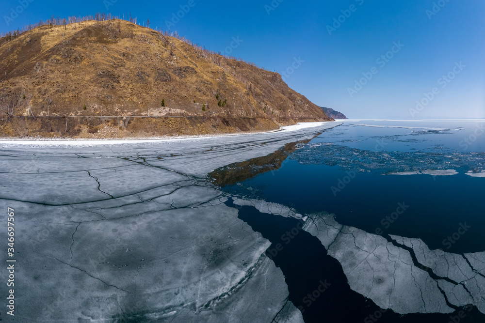 Melting ice on the shores of Lake Baikal