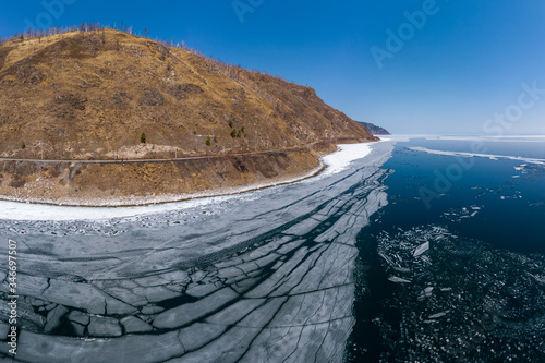 Melting ice on the shores of Lake Baikal