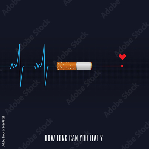 May 31st World No Tobacco Day concept design. The heartbeat after you smoke shows that you are dead. No smoking sign. No smoke icon. Stop smoking symbol. Poster or Banner Vector Illustration.