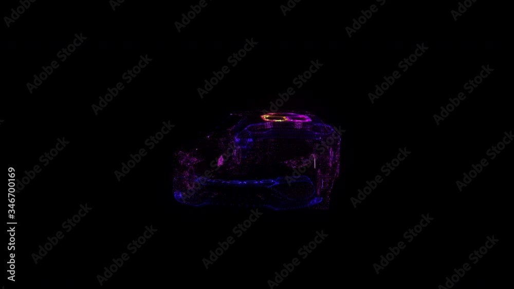 Sport Car RGB Hologram Wireframe. Nice 3D Animation on a black background with a seamless loop for futuristics projects Sport Car RGB Hologram Wireframe. Nice 3D Animation on a black background with a seamless loop for futuristics projects