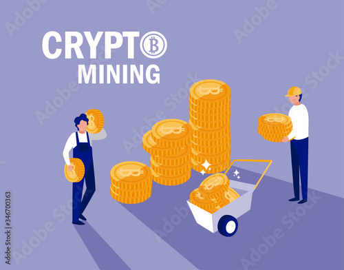 Man with mask and bitcoins inside cart vector design