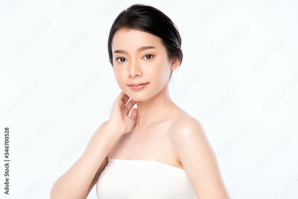 Beautiful Young Asian Woman with Clean Fresh Skin. Face care, Facial treatment, Cosmetology, beauty and healthy skin and cosmetic concept, woman beauty skin isolated on white background Beautiful Young Asian Woman with Clean Fresh Skin. Face care, Facial treatment, Cosmetology, beauty and healthy skin and cosmetic concept, woman beauty skin isolated on white background