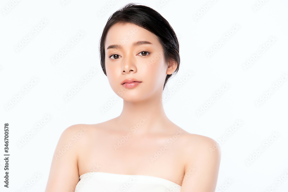 Beautiful Young Asian Woman with Clean Fresh Skin. Face care, Facial treatment, Cosmetology, beauty and healthy skin and cosmetic concept, woman beauty skin isolated on white background Beautiful Young Asian Woman with Clean Fresh Skin. Face care, Facial treatment, Cosmetology, beauty and healthy skin and cosmetic concept, woman beauty skin isolated on white background