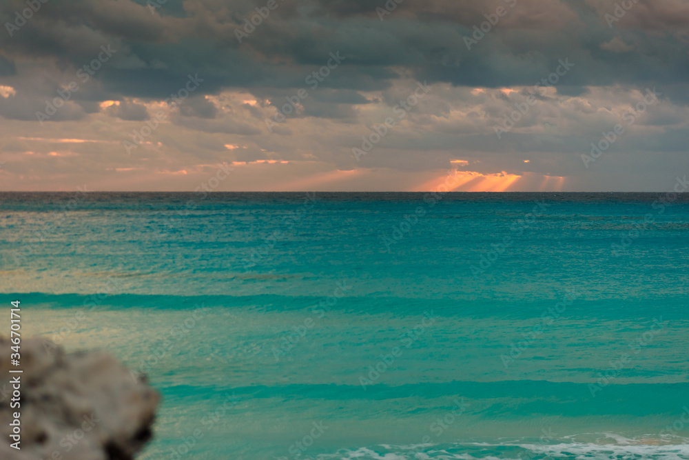 Dawn on the Caribbean Sea. Cancun morning.