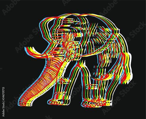 Asian elephant print embroidery graphic design vector art