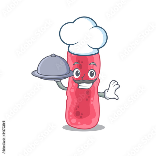 Shigella Sonnei chef cartoon character serving food on tray