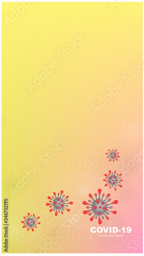 Coronavirus COVID-19 SARS-CoV-2 outbreak and influenza in light yellow background. Pandemic medical health risk, immunology, virology, epidemiology concept. Vector. 