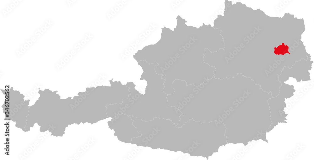 Fototapeta premium Vienna province highlighted on Austria map. Light gray background.
