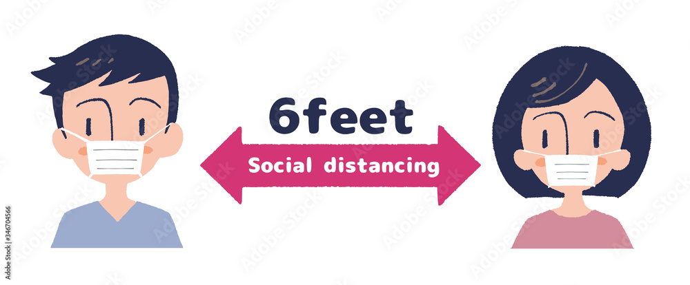 イラスト素材 ソーシャルディスタンス 男女のイラスト Stock Vector Adobe Stock