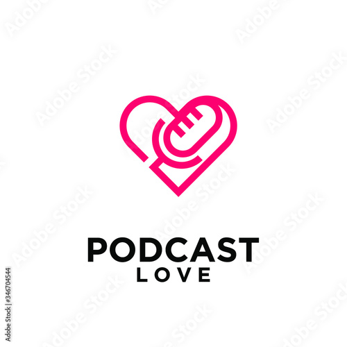 podcast love hearth shape logo icon design vector	
