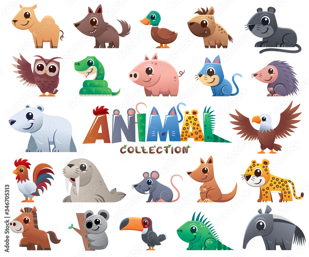 Obraz premium Vector illustration of Wild animals cartoons collection