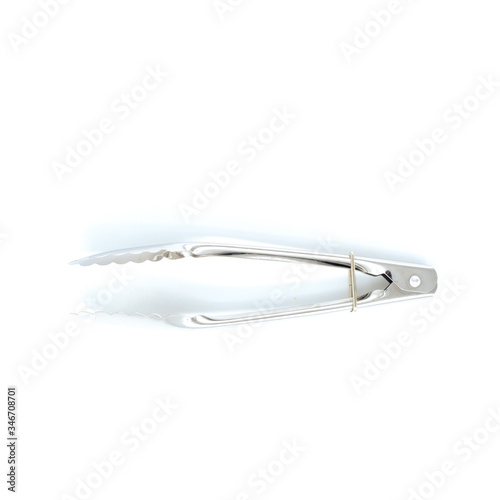 steel ice tongs isolated on white background  handle clip with clipping path