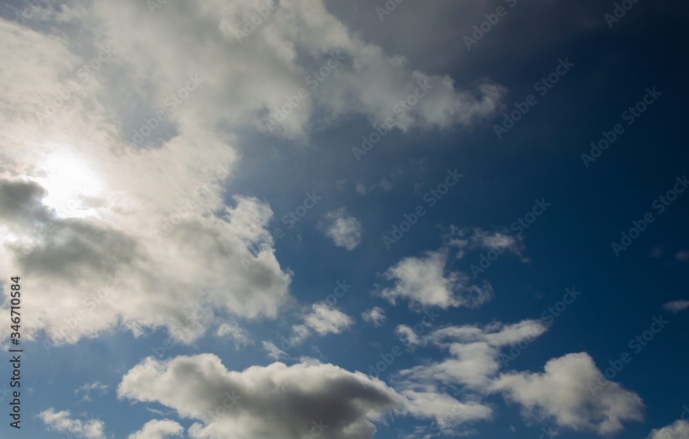 Rain clouds in the blue sky.