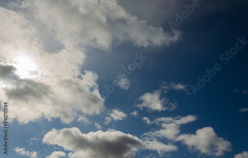 Rain clouds in the blue sky.