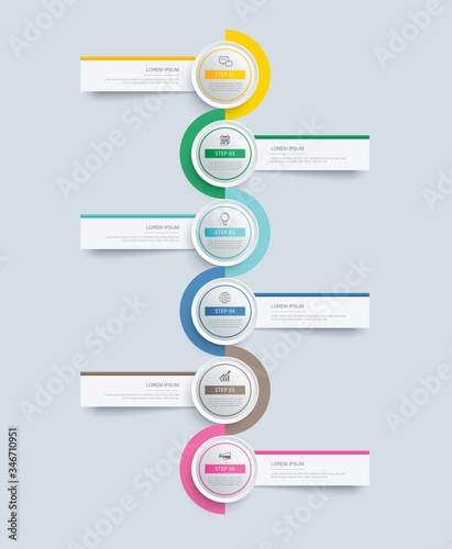 6 circle step infographic with abstract timeline template. Presentation step business modern background.