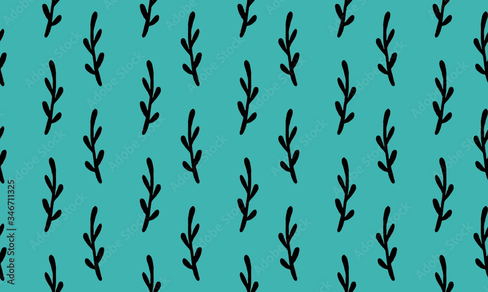 Seamless pattern with hand drawn plant branches. Fabric or textile print template. Floral design element. Spring and summer symbol. Contour otline drawing of simple black twig Seamless pattern with hand drawn plant branches. Fabric or textile print template. Floral design element. Spring and summer symbol. Contour otline drawing of simple black twig