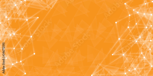 Abstract Multi orange Polygonal Space Background with Connecting Dots and Lines. Geometric Polygonal background molecule and communication