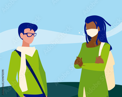 Men avatars with masks outside vector design