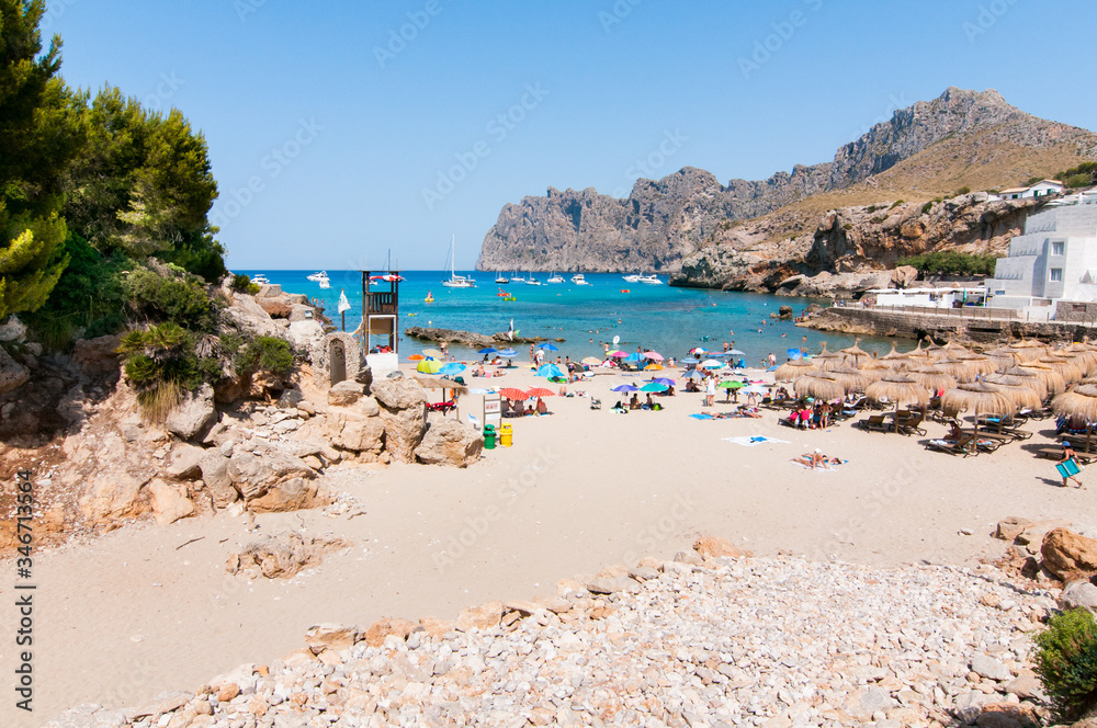 Beach, sea and mountain landscape in Cala San Vicente, Majorca