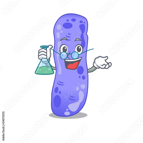 Legionella smart Professor Cartoon design style working with glass tube