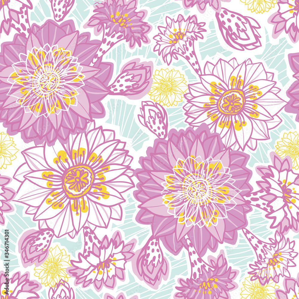 Pink cactus flowers seamless pattern print