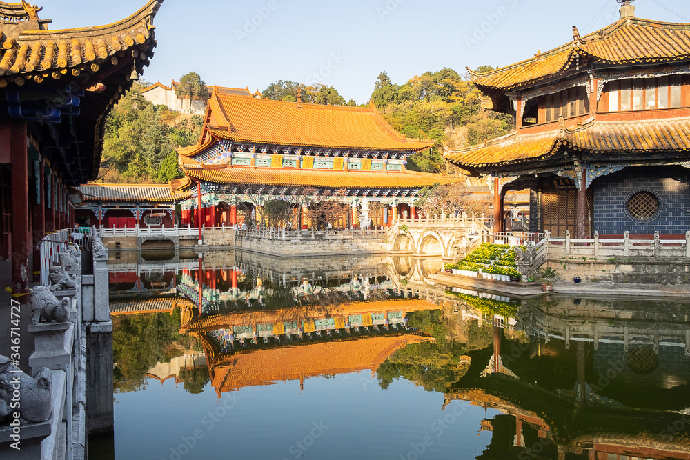 scenic of Yuantong Temple, the most famous Buddhist temple in Kunming. landmark and popular for tourists attractions in Kunming, Yunnan, China. Asia travel concept