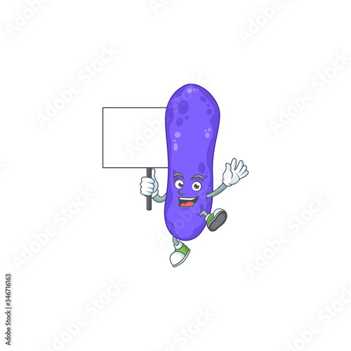 Sweet escherichia coli cartoon character rise up a board