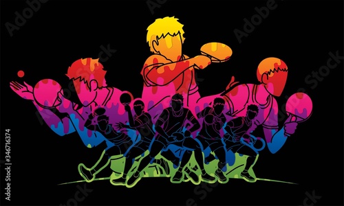 Group of Ping Pong players, Table Tennis players action cartoon sport graphic vector.