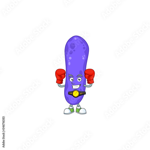 A sporty escherichia coli boxing athlete cartoon mascot design style