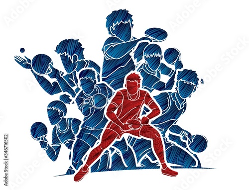 Group of Ping Pong players, Table Tennis players action cartoon sport graphic vector.