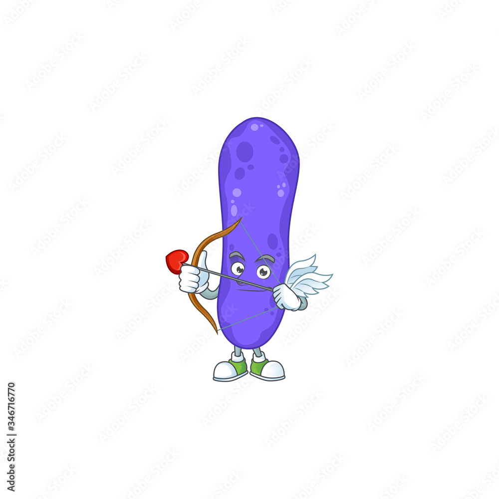 Charming picture of escherichia coli Cupid mascot design concept with arrow and wings Charming picture of escherichia coli Cupid mascot design concept with arrow and wings