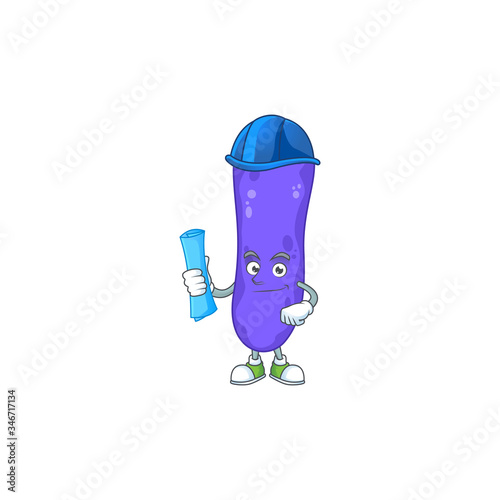 Talented Architect escherichia coli cartoon design style having blue prints
