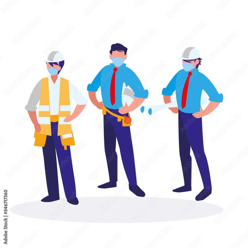industrial workers men working with face mask industrial workers men working with face mask