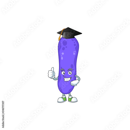 Mascot design concept of escherichia coli proudly wearing a black Graduation hat