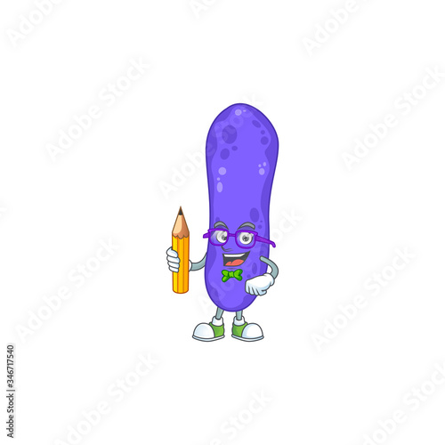 Escherichia coli student cartoon character studying with pencil