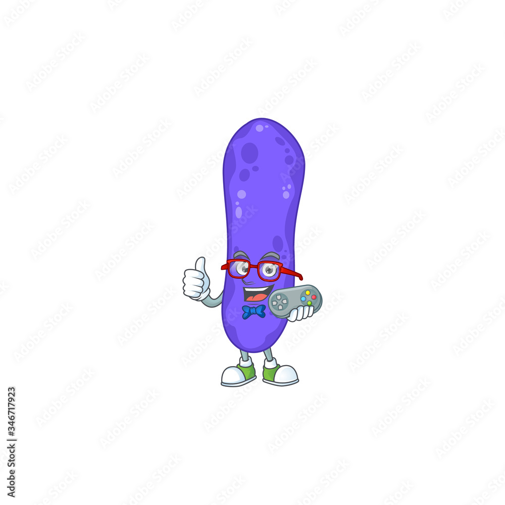 Escherichia coli talented gamer mascot design play game with controller Escherichia coli talented gamer mascot design play game with controller