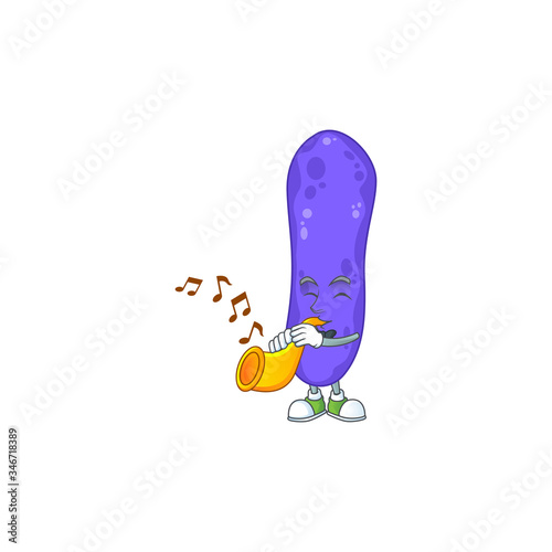 A brilliant musician of escherichia coli cartoon character playing a trumpet