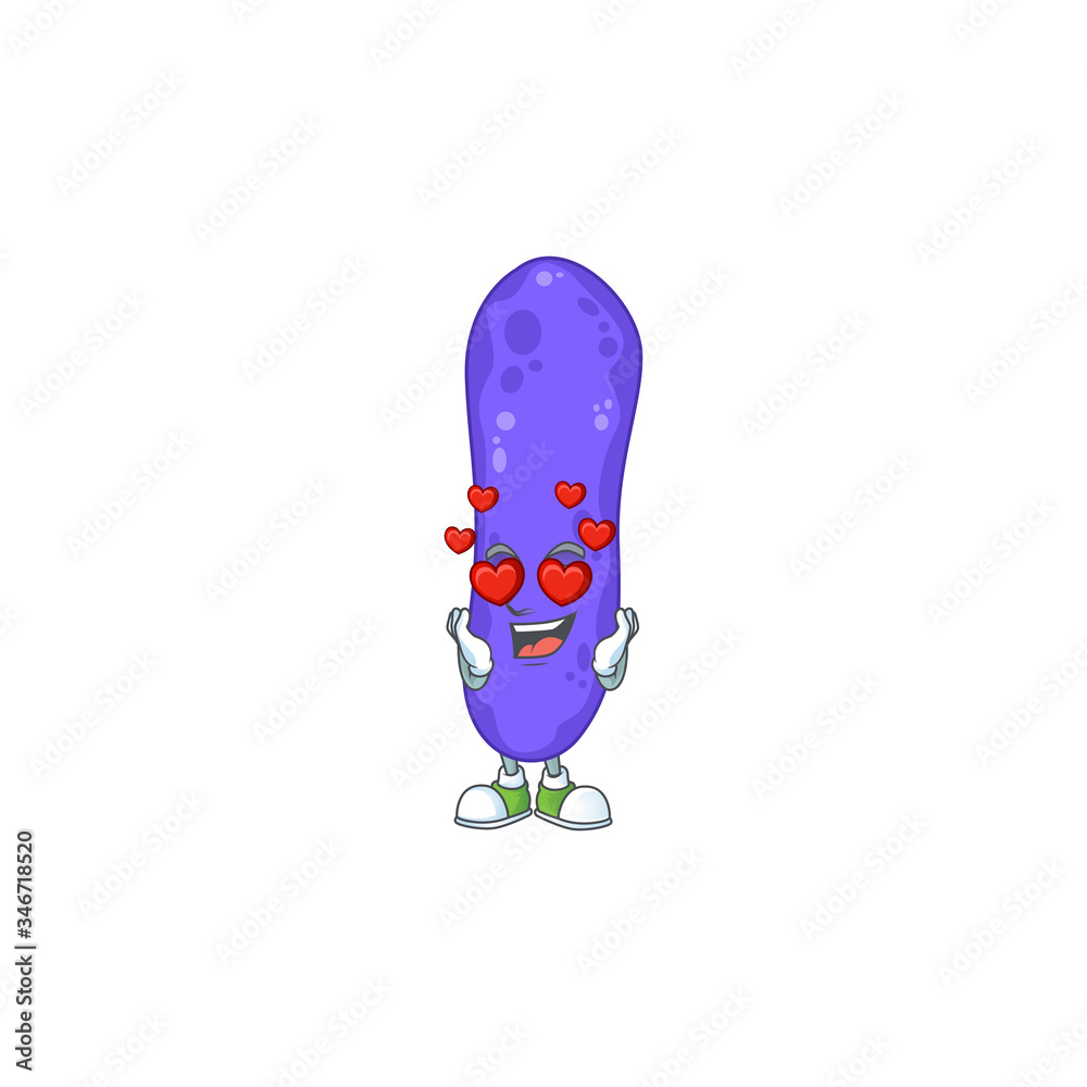 Charming escherichia coli cartoon character with a falling in love face Charming escherichia coli cartoon character with a falling in love face