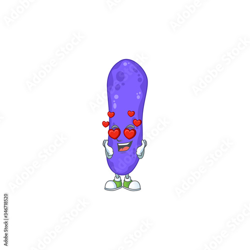 Charming escherichia coli cartoon character with a falling in love face