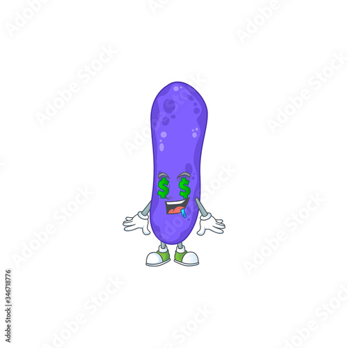 mascot character style of rich escherichia coli with money eyes