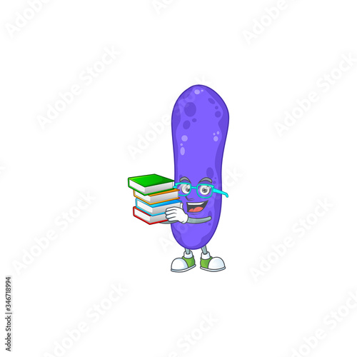 A mascot design of escherichia coli student character with book