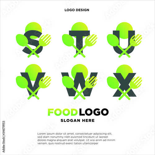 set initial letter food logo vector green color