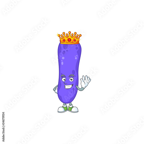 The Charismatic King of escherichia coli cartoon character design wearing gold crown
