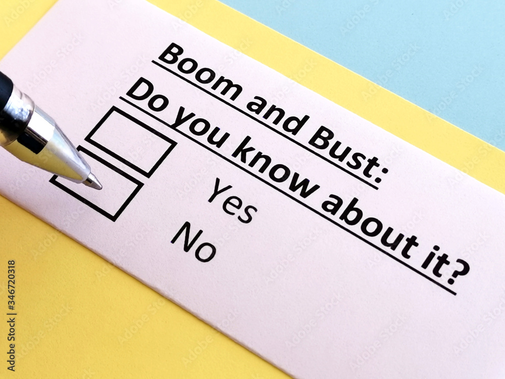 One person is answering quetion about boom and bust. One person is answering quetion about boom and bust.