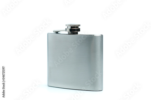 Stainless hip flask isolated on a white background