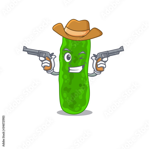 Cute handsome cowboy of legionella micdadei cartoon character with guns